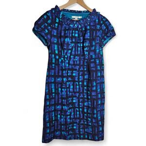 Boden Womens Blue Ruffle Neck Short Sleeve Wool Sheath Dress Size 8P